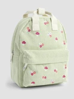 JoJo Maman Bébé Green Woodland Corduroy Embroidered Backpack
