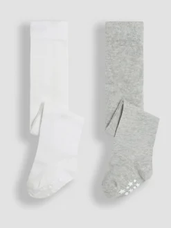 JoJo Maman Bébé Grey Cotton Rich Plain Tights