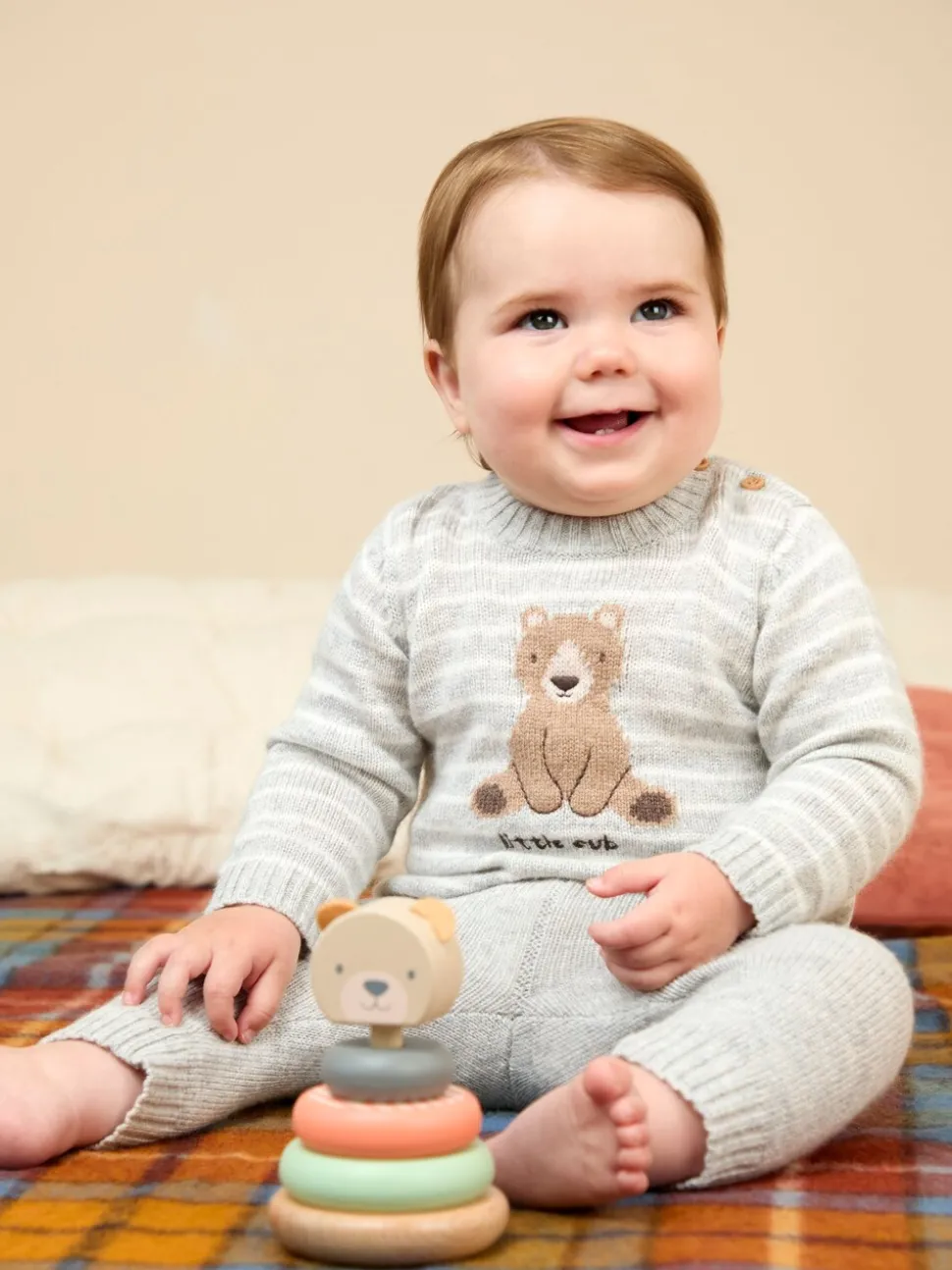 JoJo Maman Bébé Grey Knit Top & Bottom Set