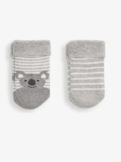 JoJo Maman Bébé Grey Koala 2-Pack Baby Socks