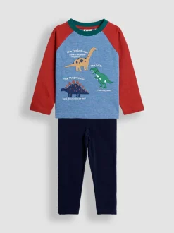 JoJo Maman Bébé Indigo Blue Dino 2-Piece Top & Leggings Set