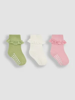 JoJo Maman Bébé Khaki Frilly Socks 3 Pack