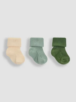 JoJo Maman Bébé Khaki 3-Pack Ribbed Baby Socks