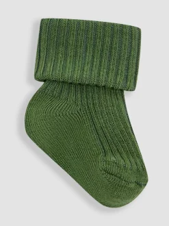 JoJo Maman Bébé Khaki 3-Pack Ribbed Baby Socks
