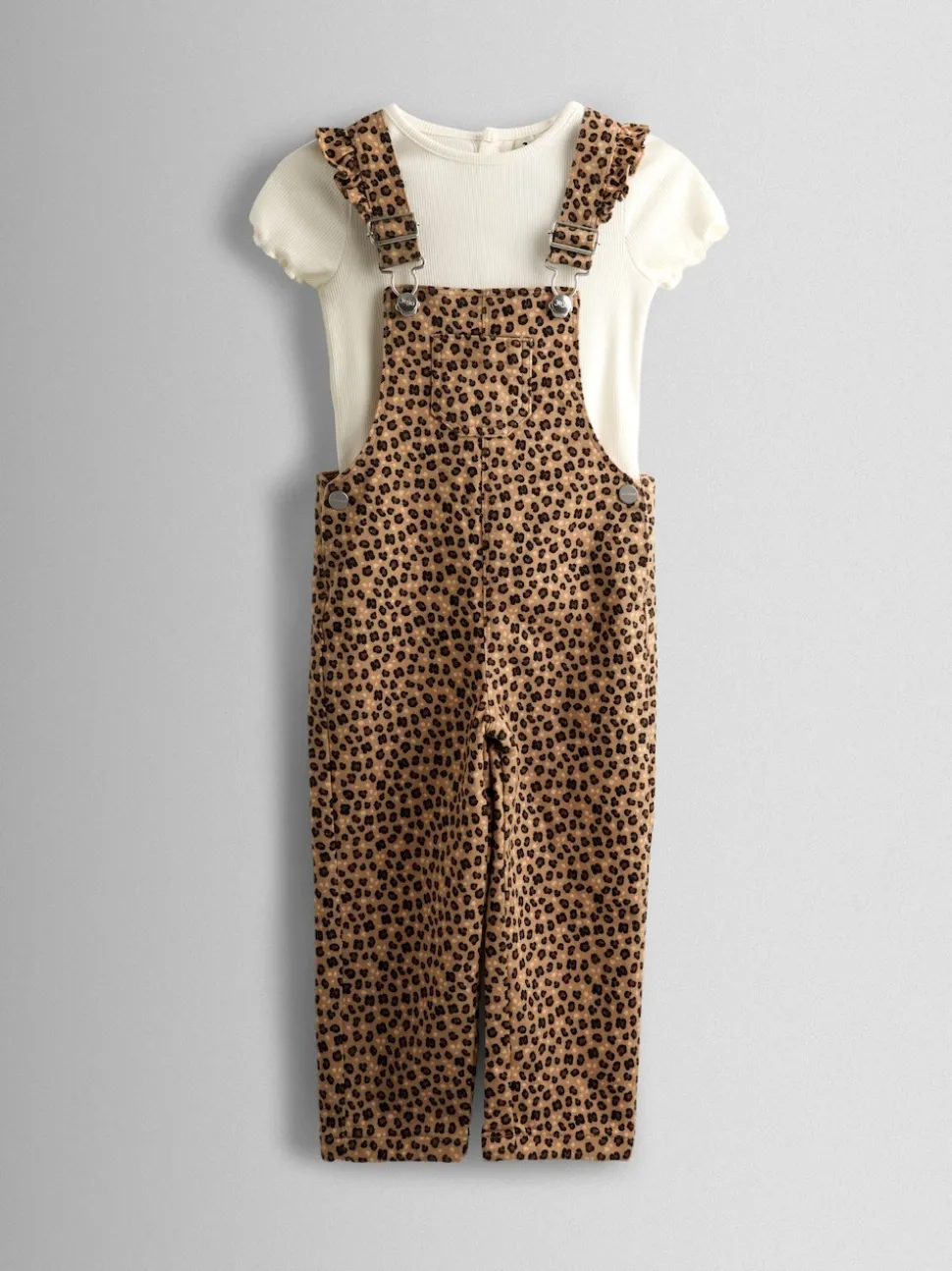 JoJo Maman Bébé Leopard Print Dungaree & T-Shirt Set