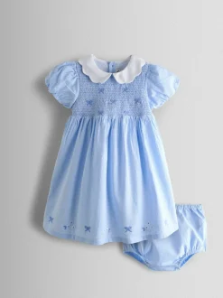 JoJo Maman Bébé Light Blue Bud Floral Smocked Party Dress