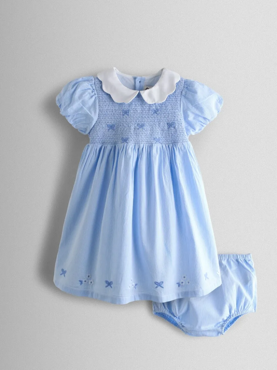 JoJo Maman Bébé Light Blue Bud Floral Smocked Party Dress