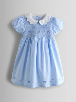 JoJo Maman Bébé Light Blue Bud Floral Smocked Party Dress