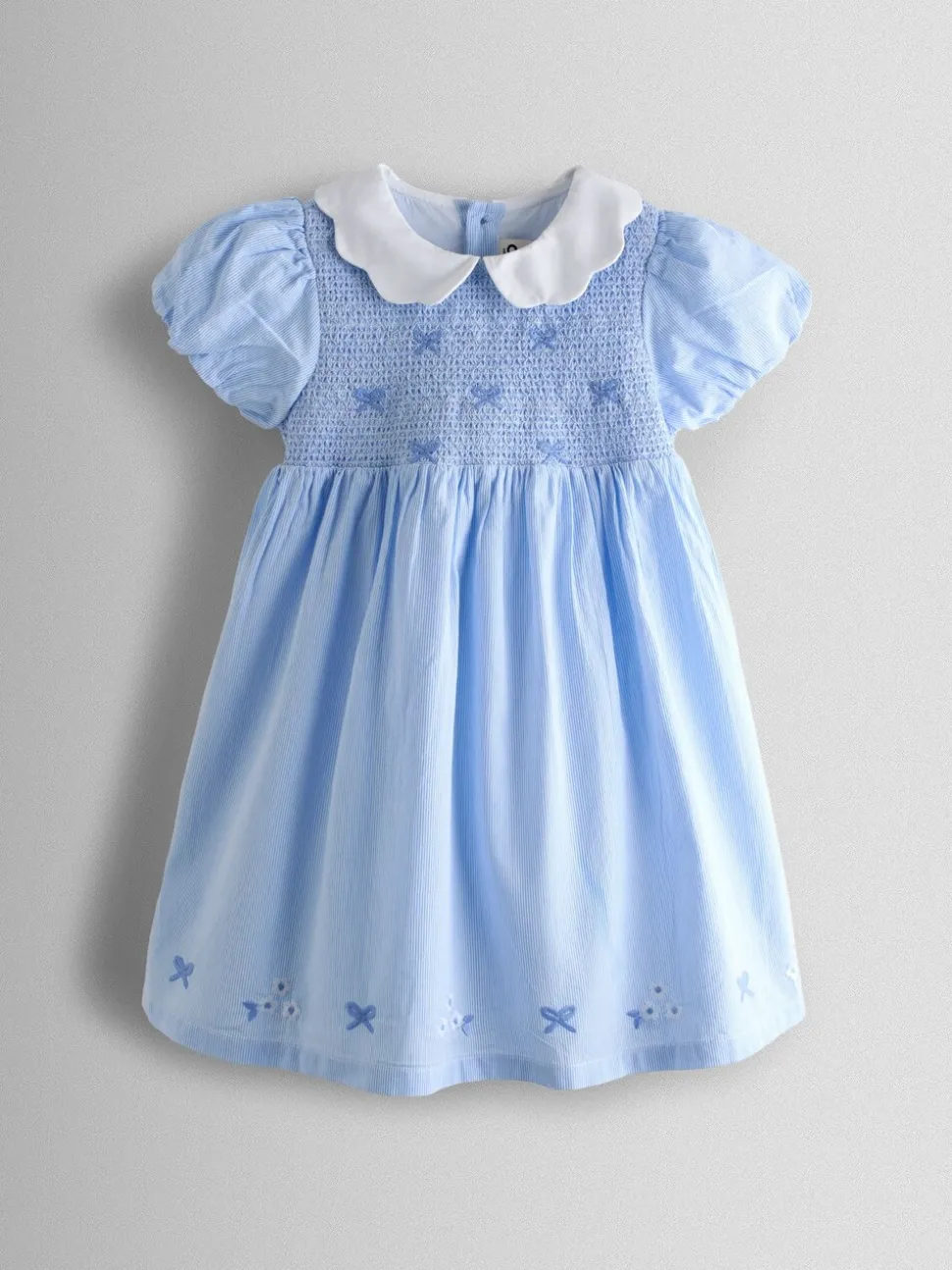 JoJo Maman Bébé Light Blue Bud Floral Smocked Party Dress