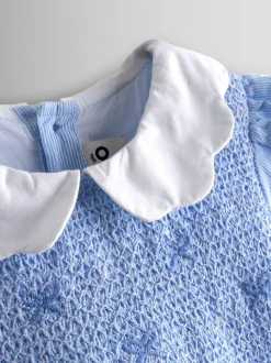 JoJo Maman Bébé Light Blue Bud Floral Smocked Party Dress
