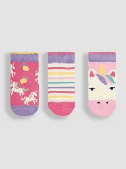 JoJo Maman Bébé Light Pink 3-Pack Unicorn Socks