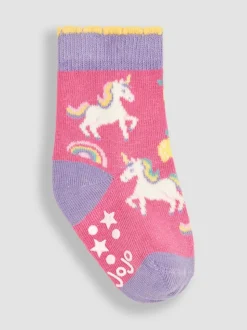 JoJo Maman Bébé Light Pink 3-Pack Unicorn Socks