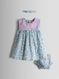 JoJo Maman Bébé Lilac Ditsy Floral Sailor Baby Dress and Headband Set