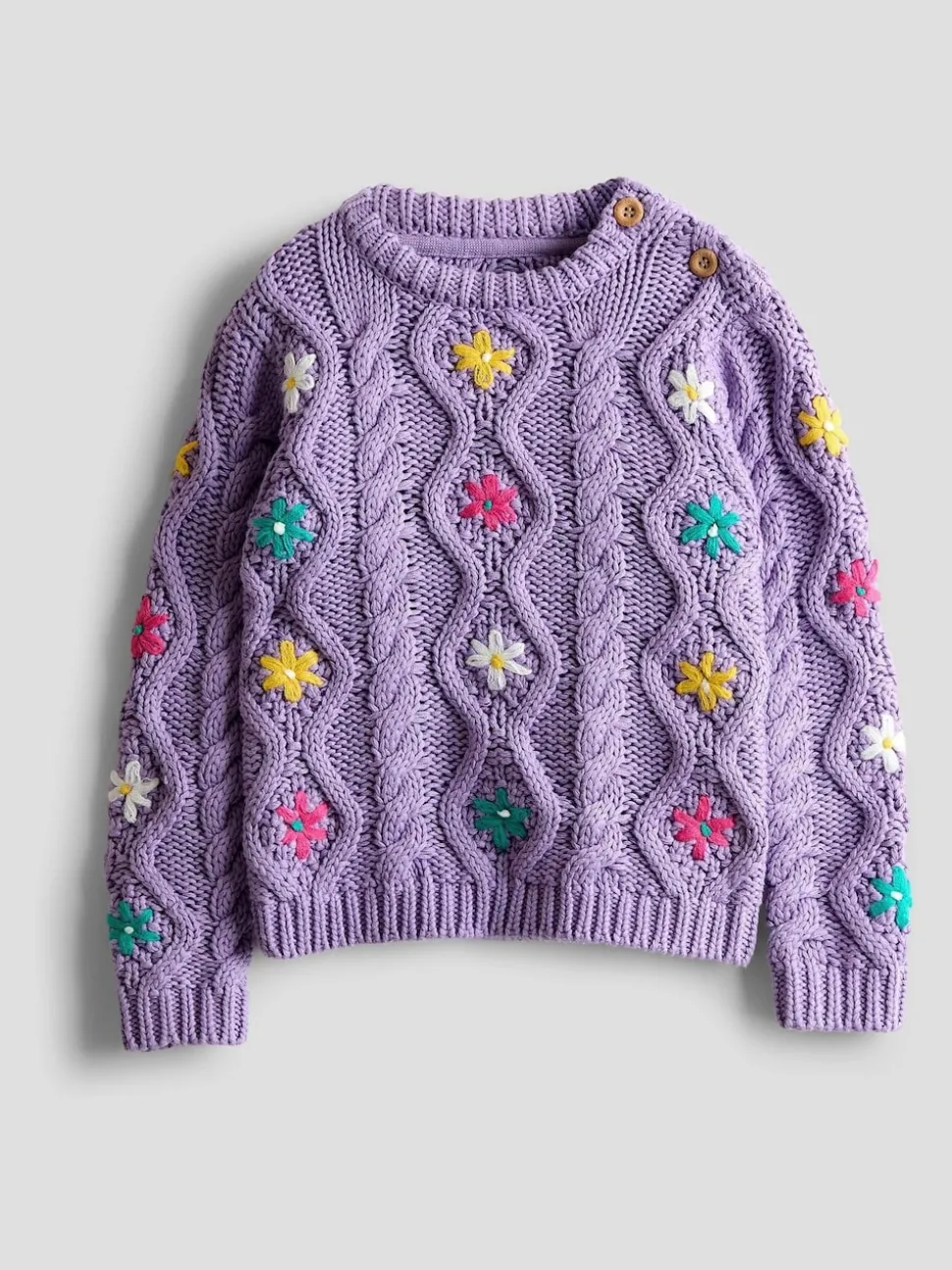 JoJo Maman Bébé Lilac Purple Embroidered Chunky Knit Jumper