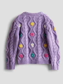 JoJo Maman Bébé Lilac Purple Embroidered Chunky Knit Jumper