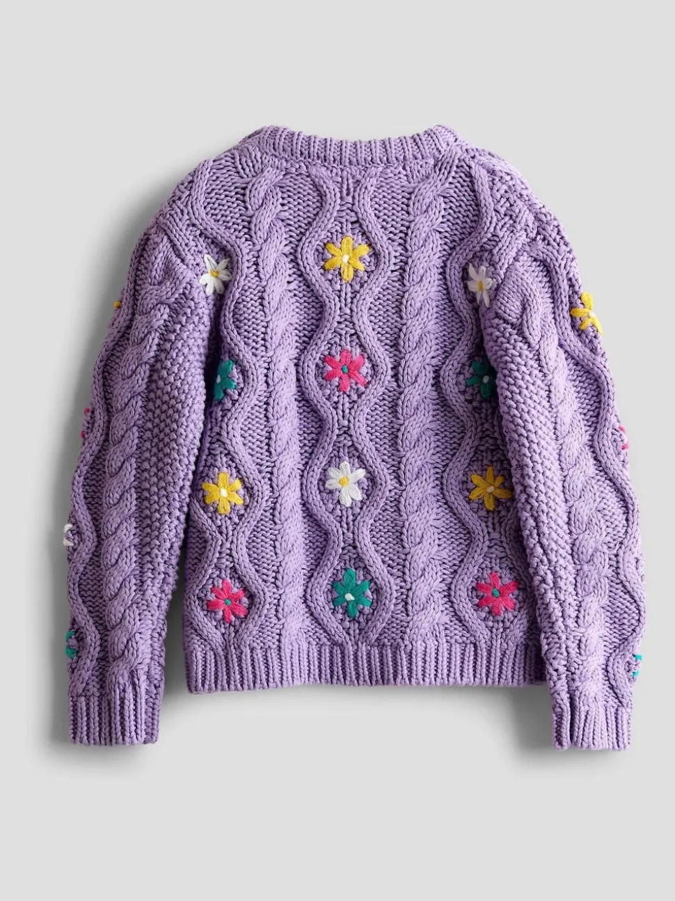 JoJo Maman Bébé Lilac Purple Embroidered Chunky Knit Jumper