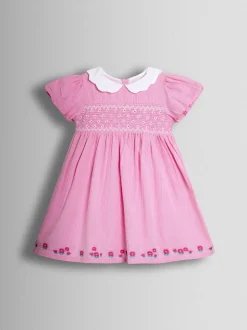 JoJo Maman Bébé Mid Pink Bud Floral Smocked Party Dress