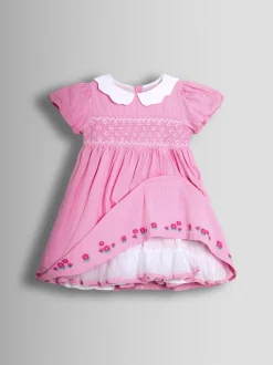 JoJo Maman Bébé Mid Pink Bud Floral Smocked Party Dress