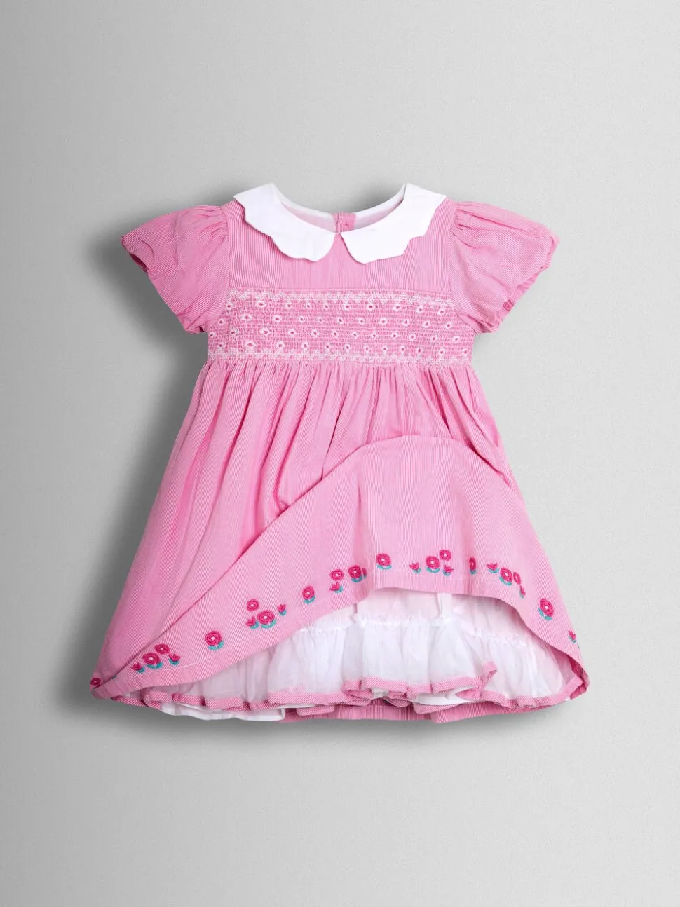 JoJo Maman Bébé Mid Pink Bud Floral Smocked Party Dress