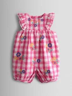 JoJo Maman Bébé Mid Pink Frill Shoulder Embroidered Romper