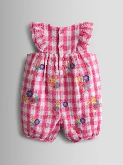 JoJo Maman Bébé Mid Pink Frill Shoulder Embroidered Romper