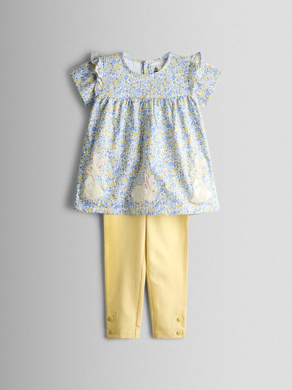 JoJo Maman Bébé Mid Yellow Bunny Appliqué Frill Top And Leggings Set