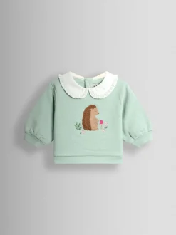 JoJo Maman Bébé Mint Hedgehog Collared Appliqué Sweatshirt & Legging Set