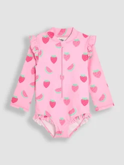 JoJo Maman Bébé Multi Strawberry Long Sleeve Swimsuit