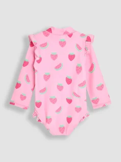 JoJo Maman Bébé Multi Strawberry Long Sleeve Swimsuit