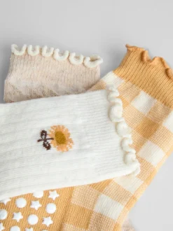 JoJo Maman Bébé Mustard Sunflower 3-Pack Socks