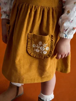JoJo Maman Bébé Mustard Yellow Embroidered Cord Pinafore Dress & Blouse Set