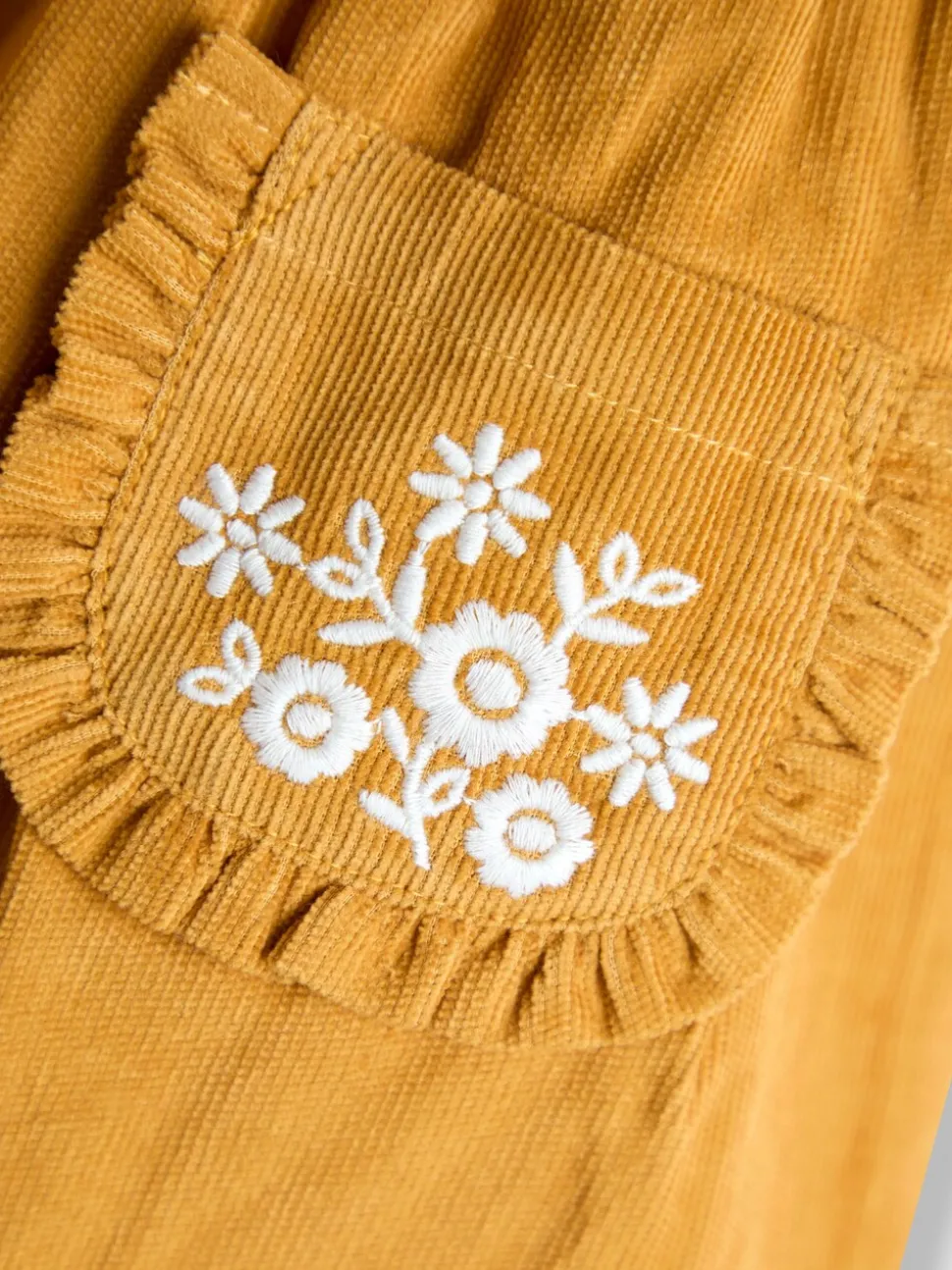 JoJo Maman Bébé Mustard Yellow Embroidered Cord Pinafore Dress & Blouse Set