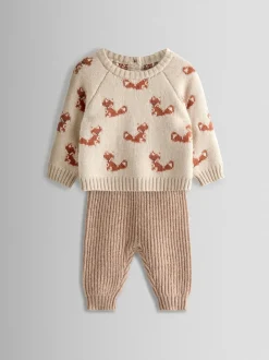 JoJo Maman Bébé Natural Fox Knit Top & Bottom Set