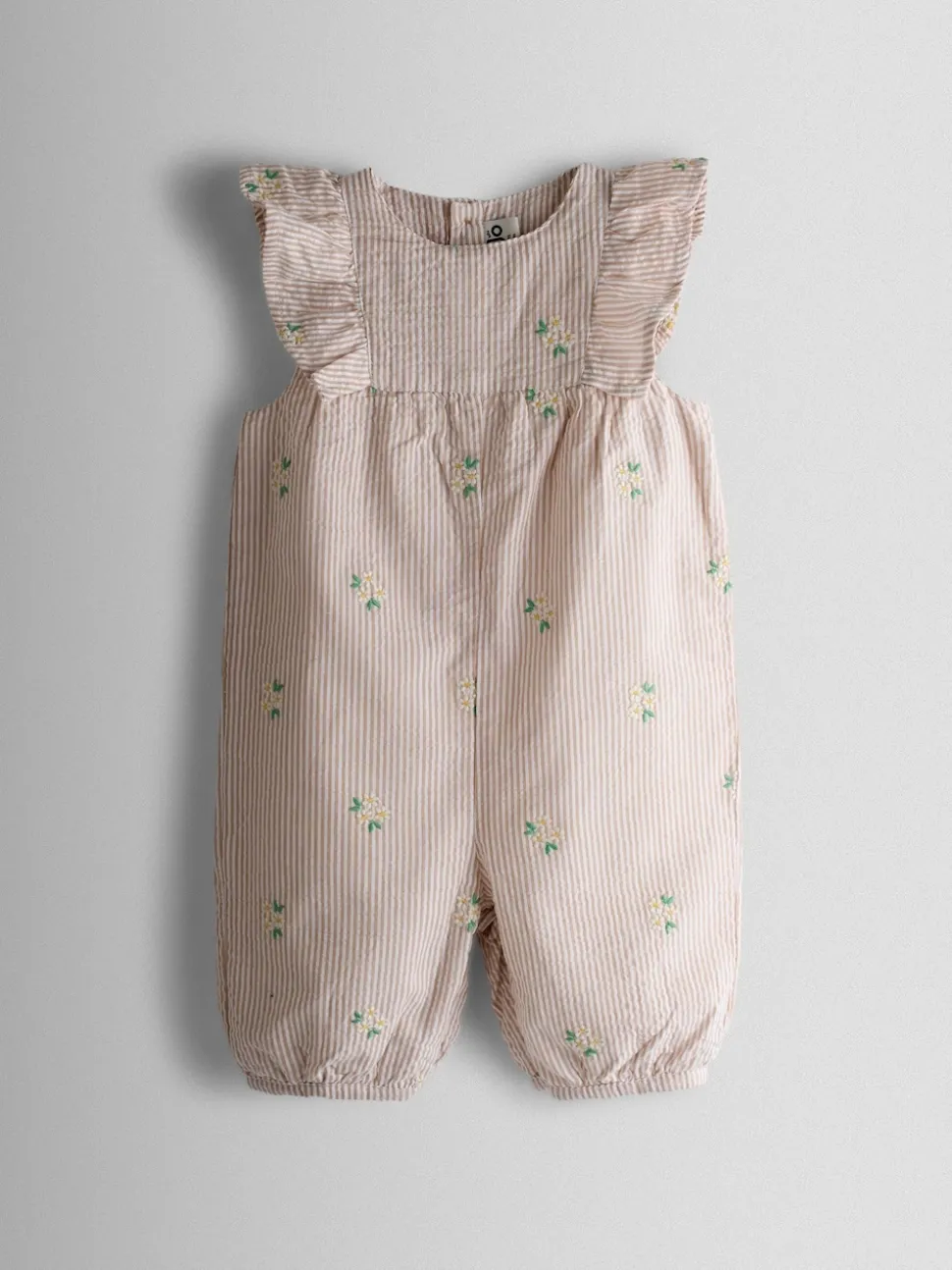 JoJo Maman Bébé Natural Frill Shoulder Embroidered Romper