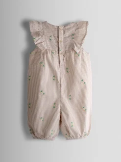 JoJo Maman Bébé Natural Frill Shoulder Embroidered Romper