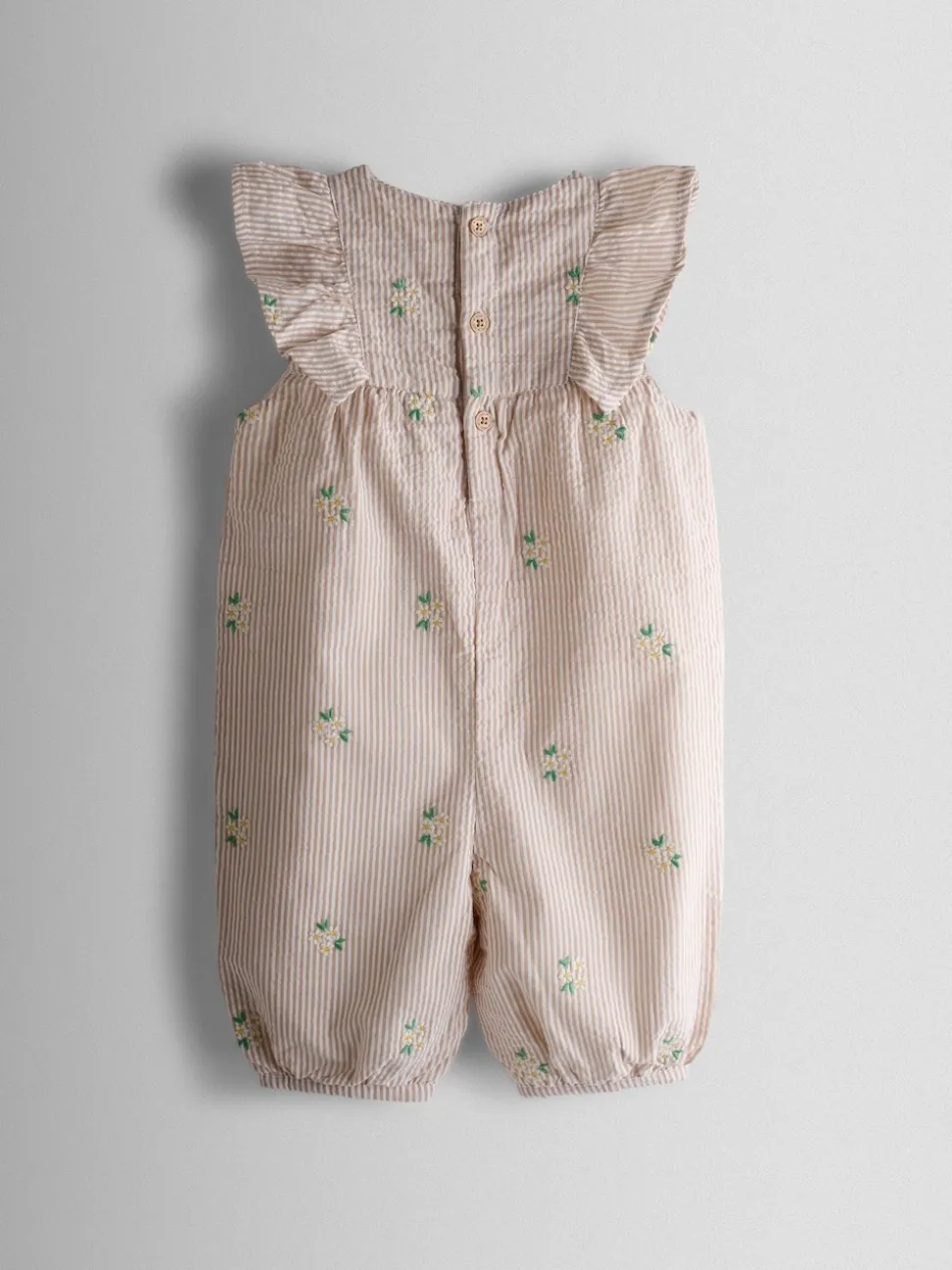 JoJo Maman Bébé Natural Frill Shoulder Embroidered Romper