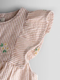 JoJo Maman Bébé Natural Frill Shoulder Embroidered Romper