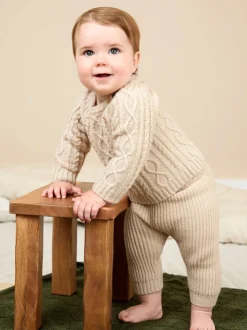 JoJo Maman Bébé Natural 2-Piece Cable Knit Set
