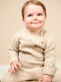 JoJo Maman Bébé Natural 2-Piece Cable Knit Set