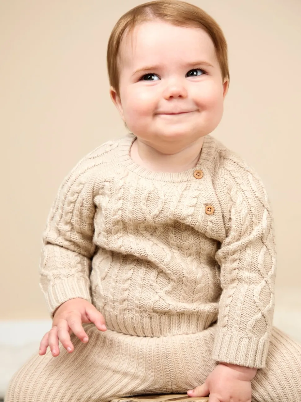 JoJo Maman Bébé Natural 2-Piece Cable Knit Set