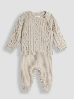 JoJo Maman Bébé Natural 2-Piece Cable Knit Set