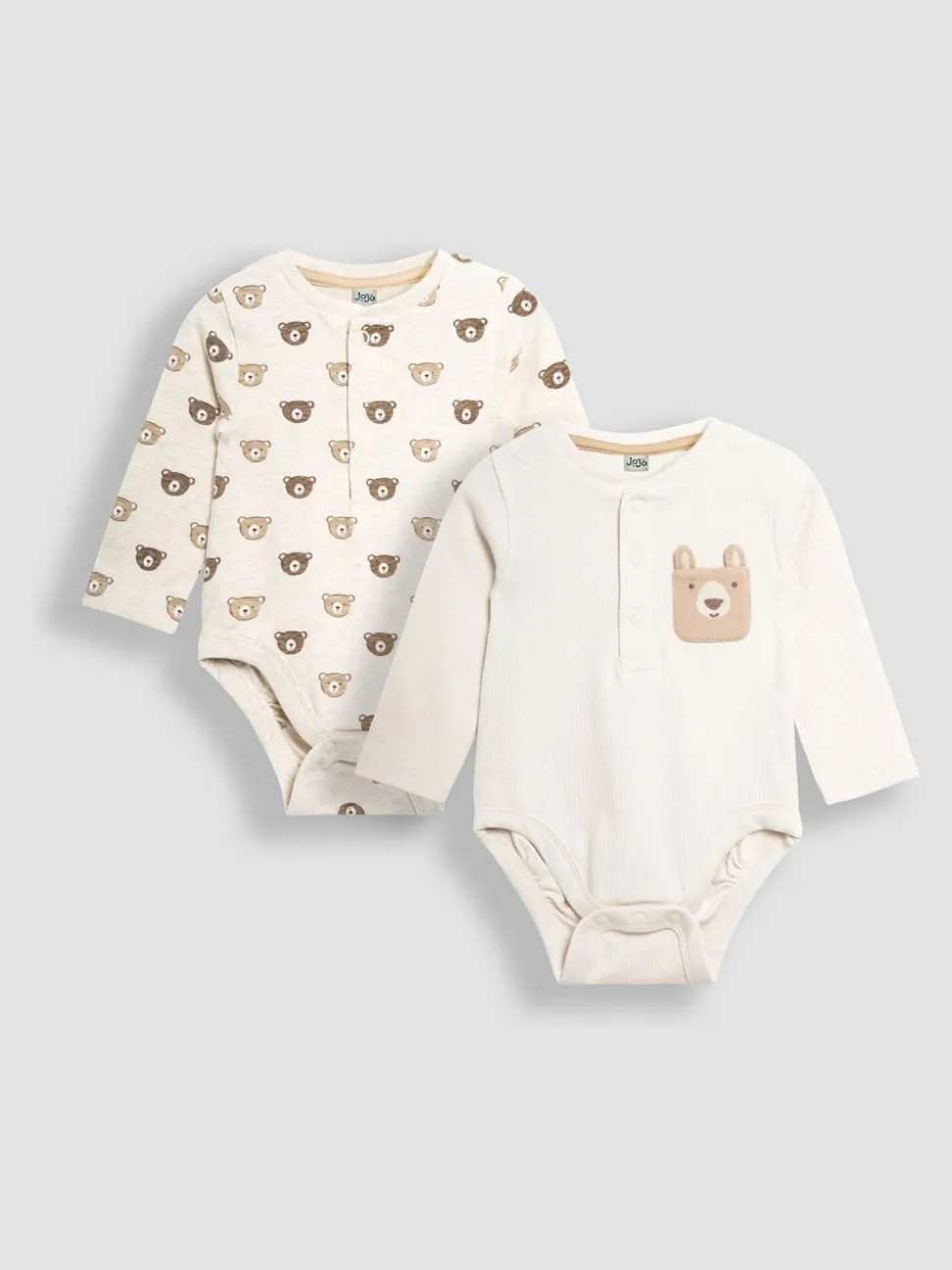 JoJo Maman Bébé Natural Printed Bear And Appliqué Pocket Bodies 2 Pack
