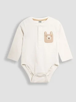 JoJo Maman Bébé Natural Printed Bear And Appliqué Pocket Bodies 2 Pack