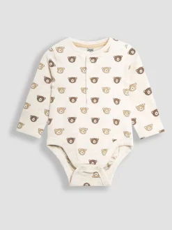 JoJo Maman Bébé Natural Printed Bear And Appliqué Pocket Bodies 2 Pack