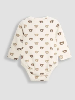 JoJo Maman Bébé Natural Printed Bear And Appliqué Pocket Bodies 2 Pack