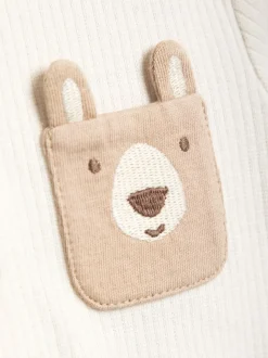JoJo Maman Bébé Natural Printed Bear And Appliqué Pocket Bodies 2 Pack