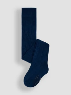 JoJo Maman Bébé Navy Blue Cotton Rich Cable Tights