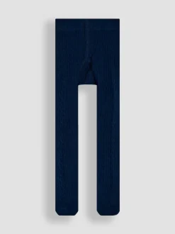 JoJo Maman Bébé Navy Blue Cotton Rich Cable Tights
