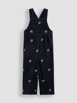 JoJo Maman Bébé Navy Blue Floral Embroidered Cord Dungarees & Blouse Set