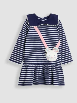 JoJo Maman Bébé Navy Blue Mouse Pocket Dress & Leggings Set